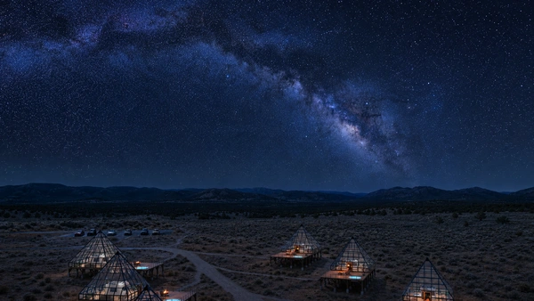Pyramid suite glowing beneath a star-filled sky at Bryce Canyon