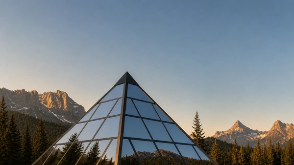 Forest clearing with a glass pyramid near Glacier National Park